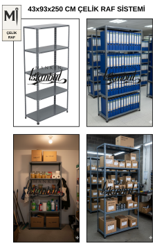 43x93x250 Çelik Raf | Civatalı Metal Depo Rafı | 5 Kat