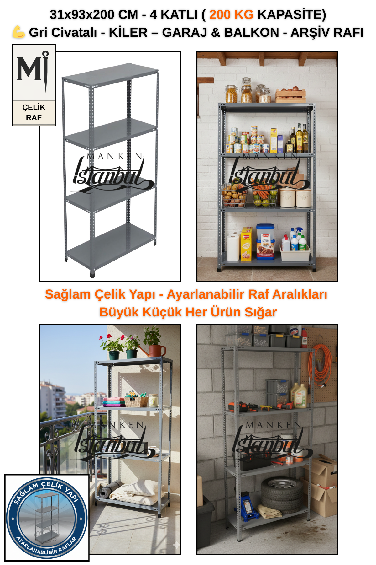 31x93x200 Ev Tipi | Balkon Kiler Ardiye Rafı | 4 Kat