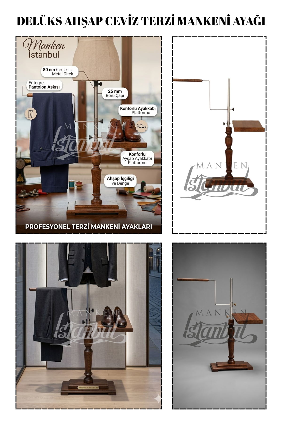 De Lüks Ceviz Ahşap Terzi Mankeni Ayağı