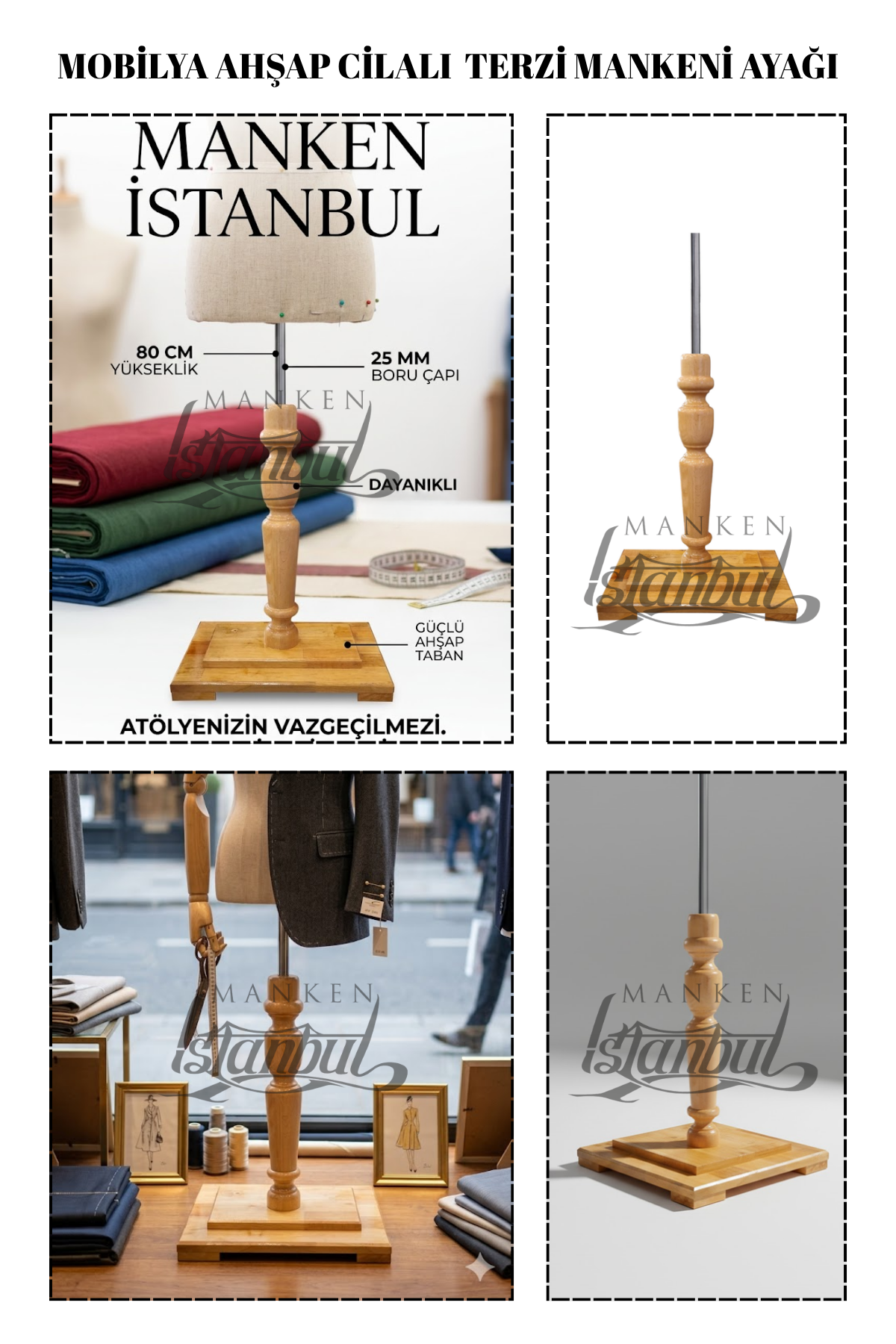 Mobilya Ahşap Cilalı Terzi Mankeni Ayağı