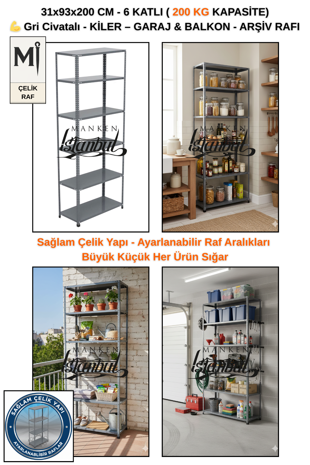 31x93x200 Ev Tipi | Balkon Kiler Ardiye Rafı | 6 Kat