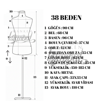 Ten Rengi İğne Batabilen Terzi Mankeni 34-46 38 beden
