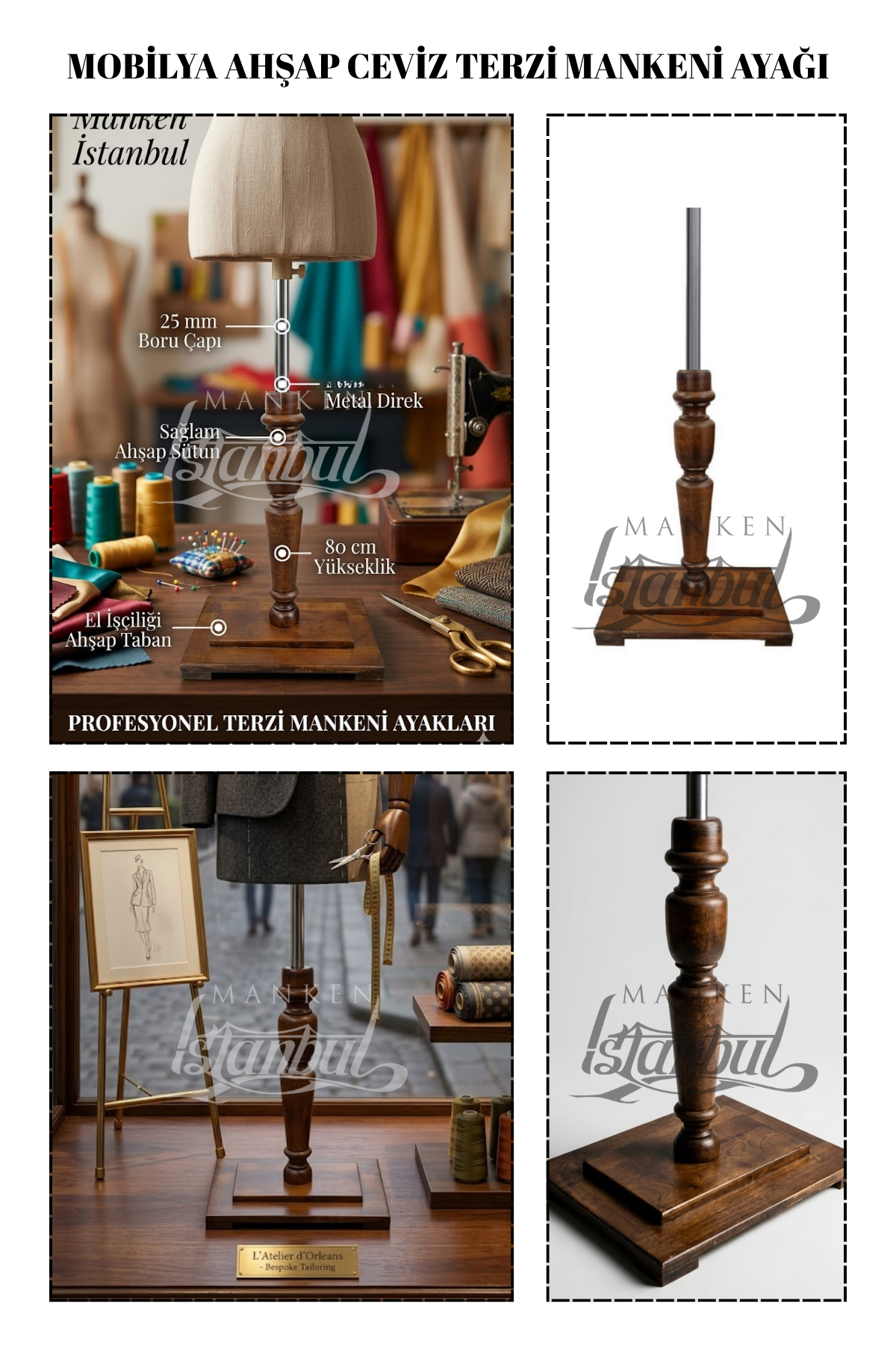 Mobilya Ahşap Ceviz Terzi Mankeni Ayağı