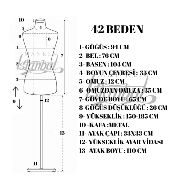 Ten Rengi İğne Batabilen Terzi Mankeni 34-46 42 beden