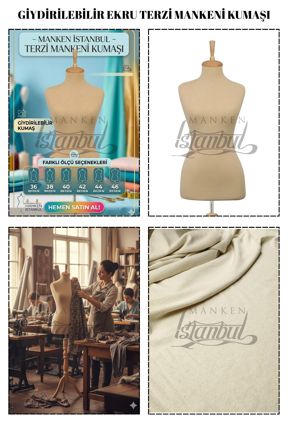 Giydirilebilir Bej Renk Terzi Mankeni Kumaşı