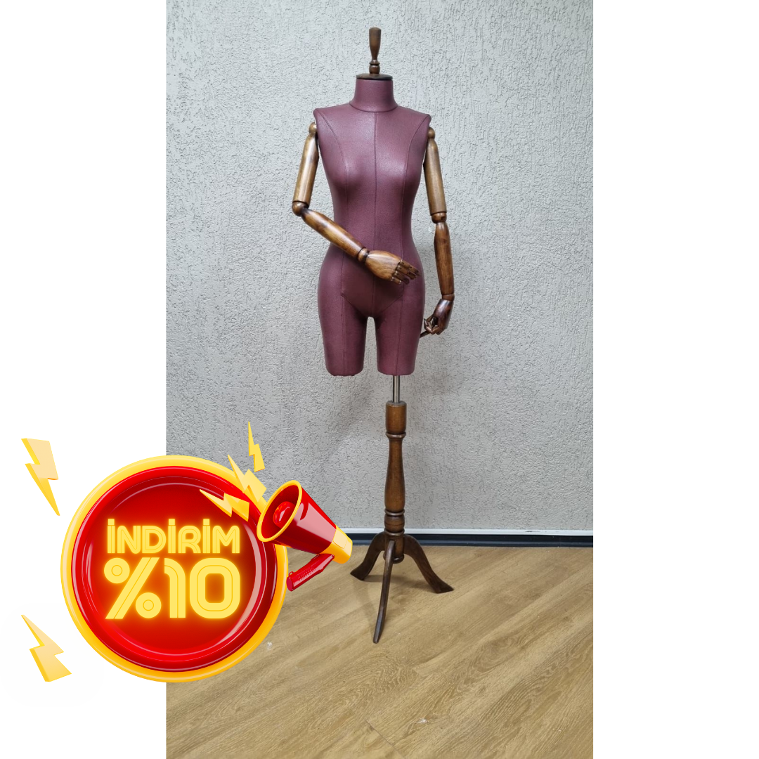 38 Beden Pantolon Giyen Ahşap Kollu Terzi Vitrin Mankeni