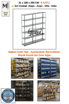 31x186x200 Çelik Raf | Civatalı Metal Depo Rafı | 6 Kat