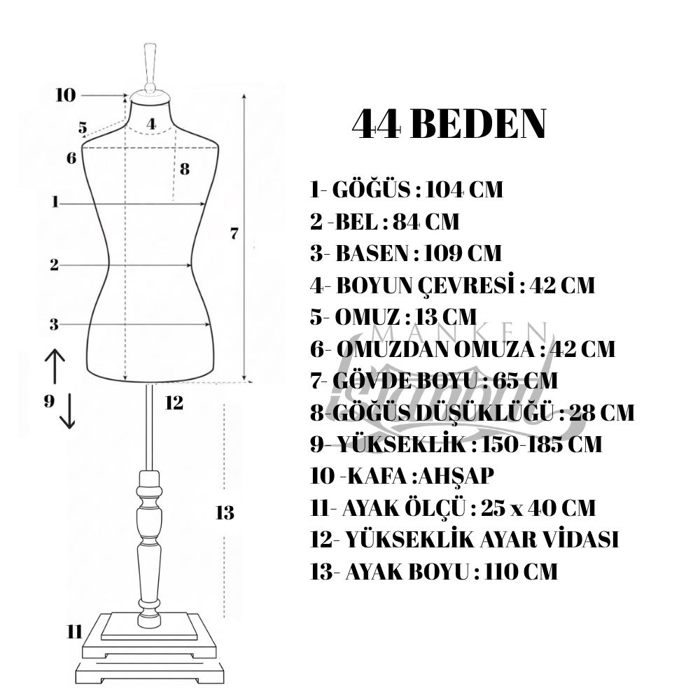 360° Elektrikli Döner Stantlı Vitrin Mankeni Terzi Mankeni 44 beden