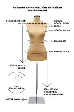 Özel Jardonlu Ten Rengi İğne Batabilen Terzi Mankeni 34-46 Beden Arası 46 beden