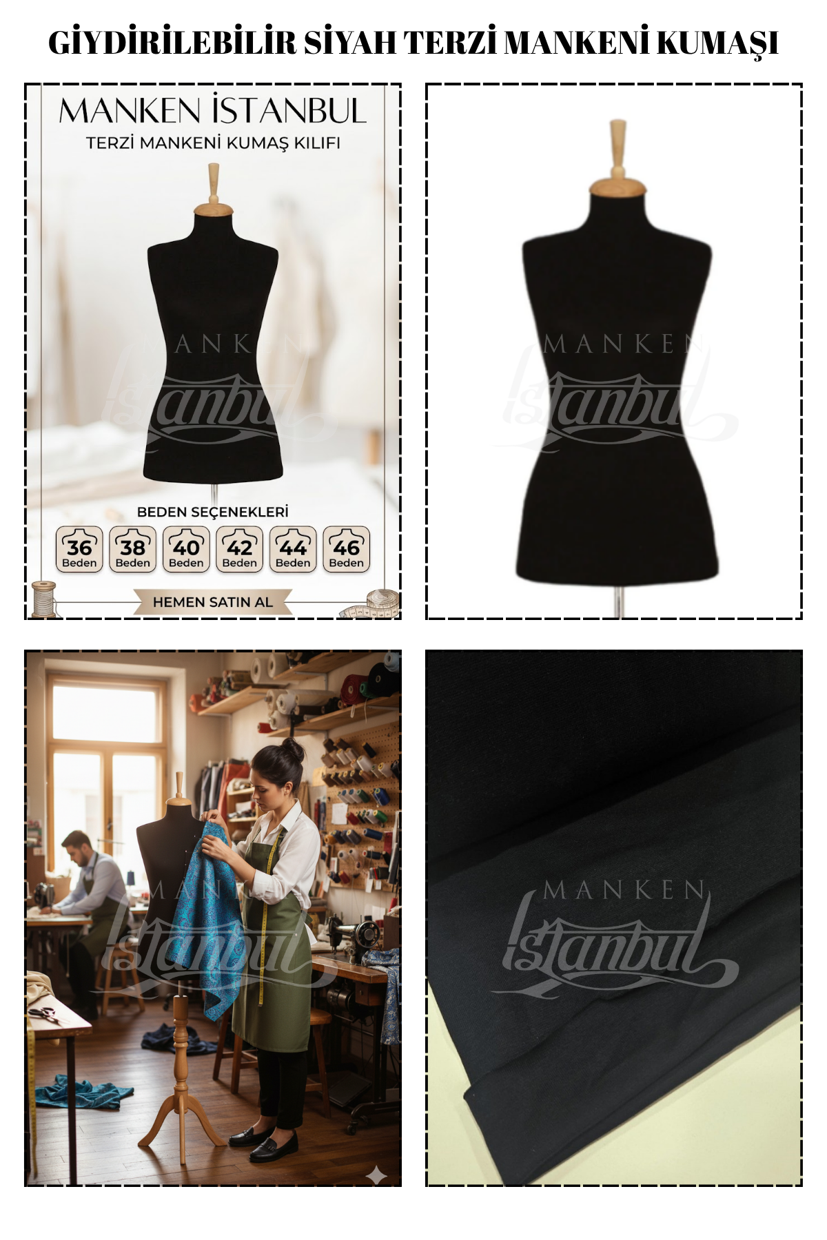Giydirilebilir Siyah Renk Terzi Mankeni Kumaşı