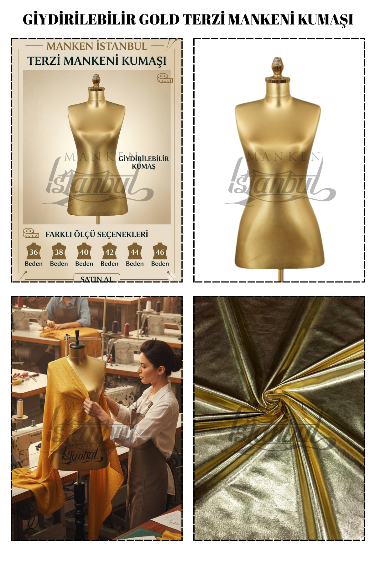 Giydirilebilir Gold Renk Terzi Mankeni Kumaşı