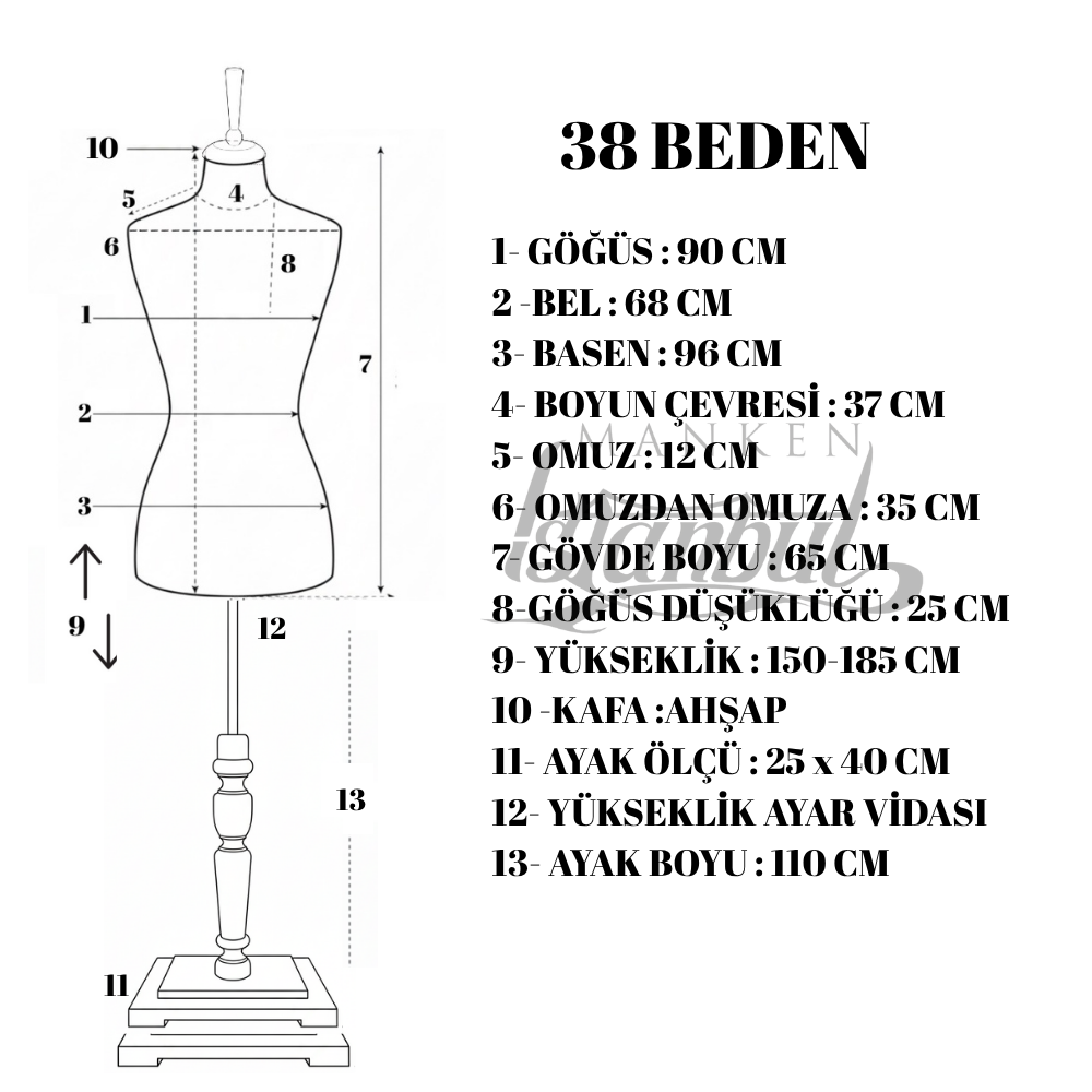 360° Elektrikli Döner Stantlı Vitrin Mankeni Terzi Mankeni 38 beden