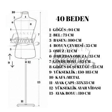 Ten Rengi İğne Batabilen Terzi Mankeni 34-46 40 beden