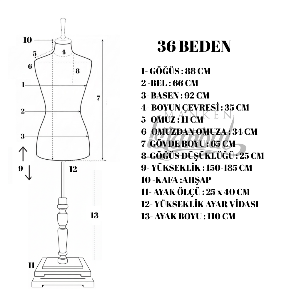 360° Elektrikli Döner Stantlı Vitrin Mankeni Terzi Mankeni 36 beden