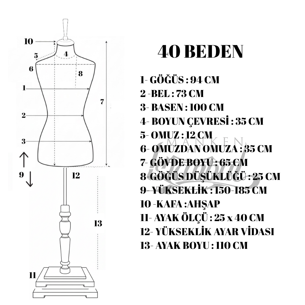 360° Elektrikli Döner Stantlı Vitrin Mankeni Terzi Mankeni 40 beden