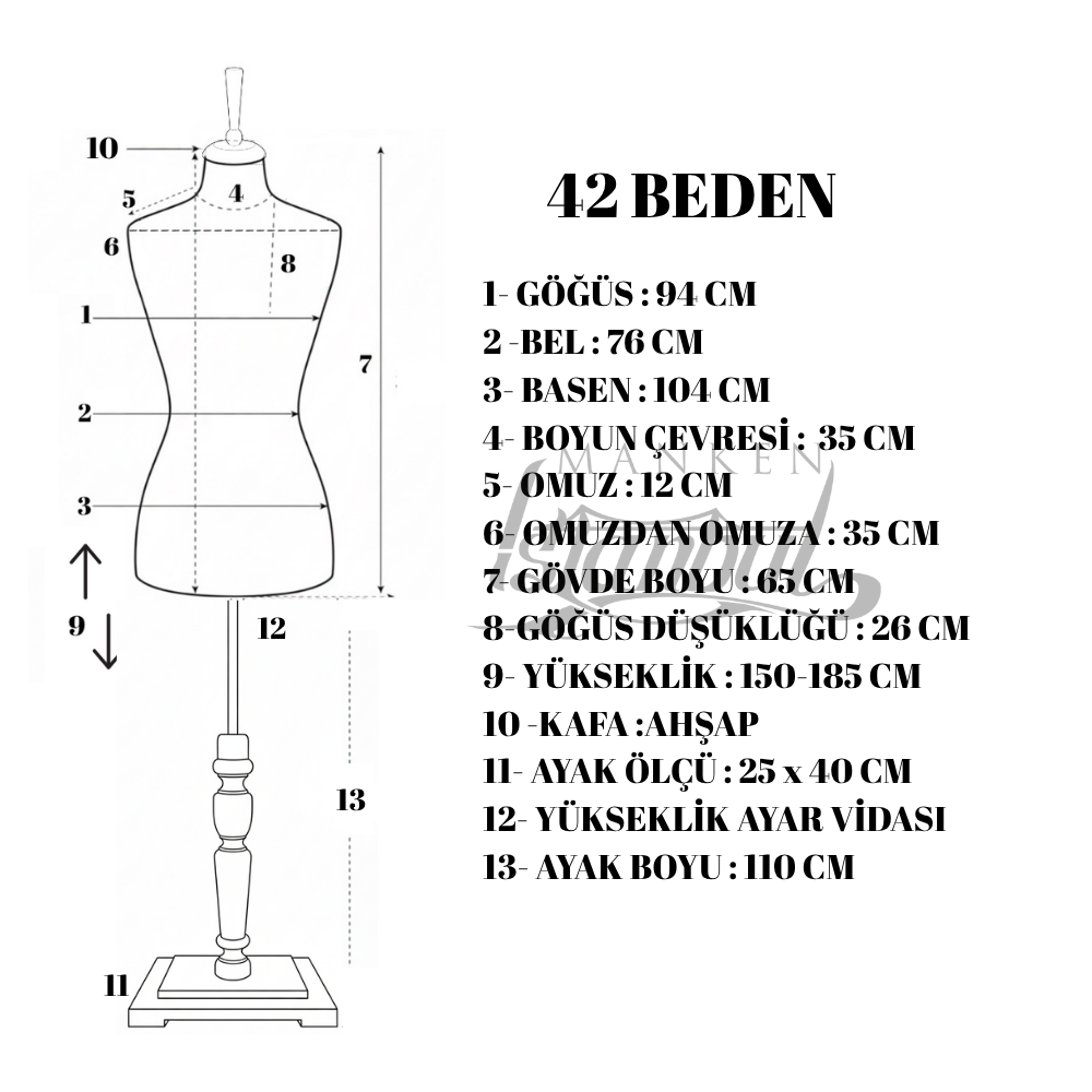 360° Elektrikli Döner Stantlı Vitrin Mankeni Terzi Mankeni 42 beden