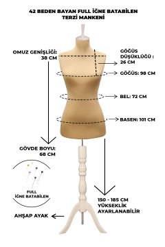 Özel Jardonlu Ten Rengi İğne Batabilen Terzi Mankeni 34-46 Beden Arası 42 beden