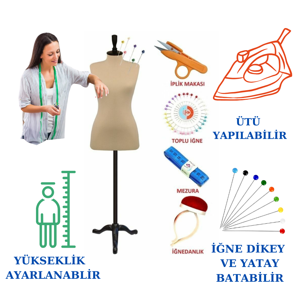 Dikiş Setli  İğne Batabilen Terzi Mankeni Prova Mankeni