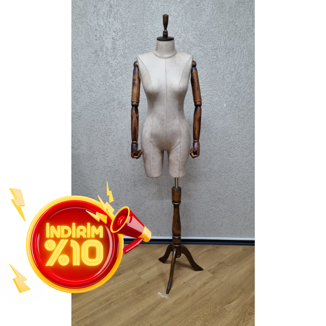 38 Beden Pantolon Giyen Ahşap Kollu Terzi Vitrin Mankeni