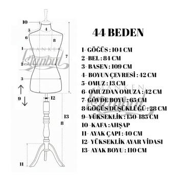 Özel Jardonlu Ten Rengi İğne Batabilen Terzi Mankeni 34-46 Beden Arası 44 beden