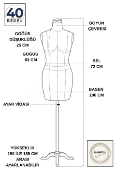 Balık Model 40 Beden Profesyonel İğne Batan Terzi Mankeni