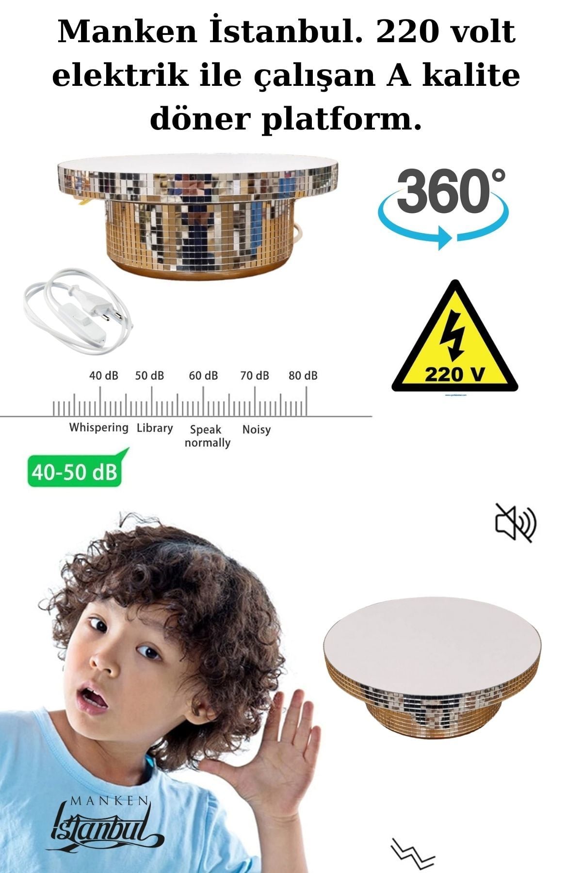 24 Cm Çapında  Çok Amaçlı Gümüş Döner Platform