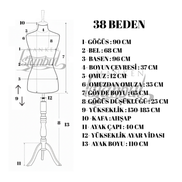 Özel Jardonlu Ten Rengi İğne Batabilen Terzi Mankeni 34-46 Beden Arası 38 beden