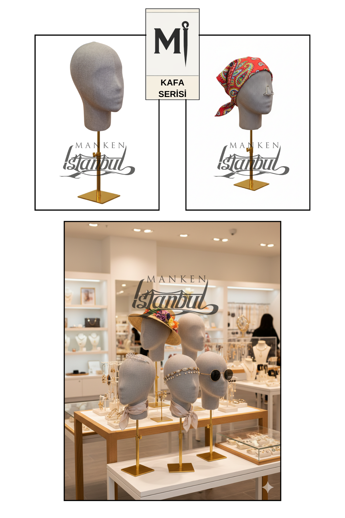 Bayan kumaş kaplı Monica kafa mankeni-Aksesuar Mankeni