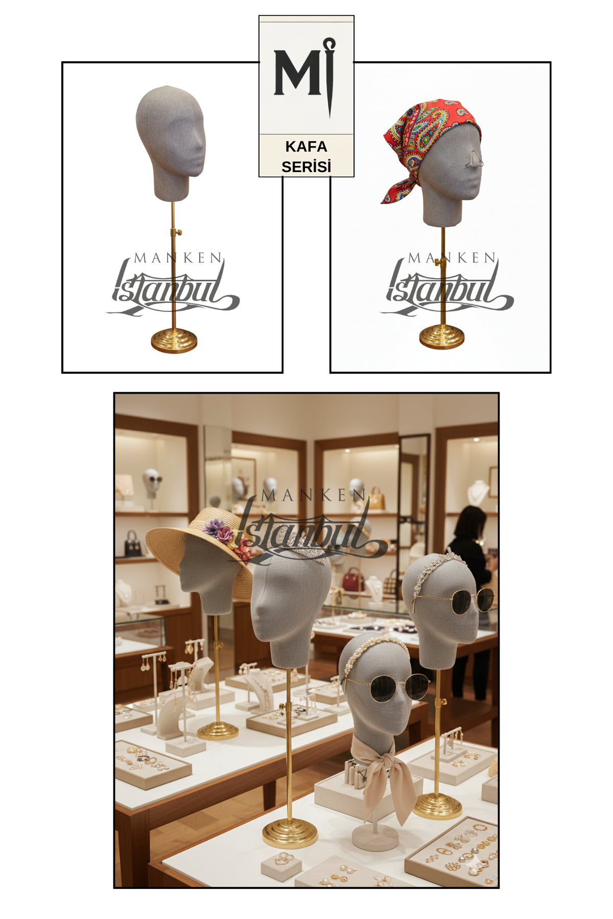 Bayan kumaş kaplı Monica kafa mankeni-Aksesuar Mankeni