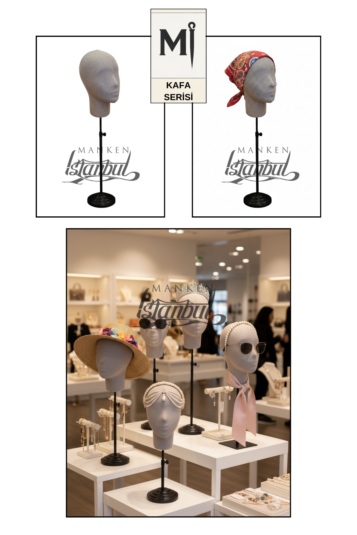 Bayan kumaş kaplı Monica kafa mankeni-Aksesuar Mankeni