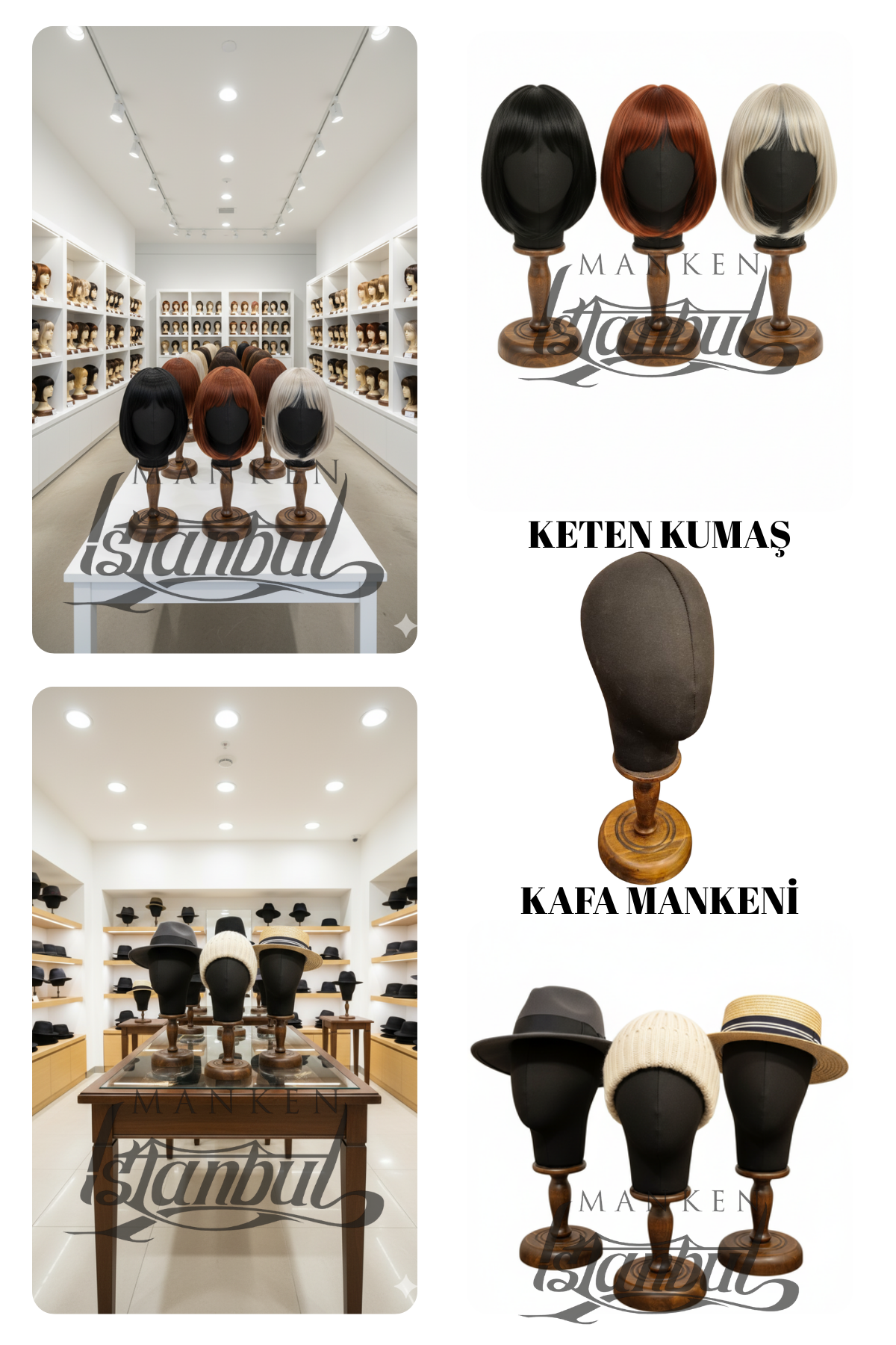 Bayan ahşap standlı kumaş kaplı kafa mankeni