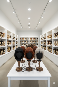 Bayan ahşap standlı kumaş kaplı kafa mankeni