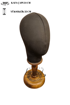 Bayan ahşap standlı kumaş kaplı kafa mankeni