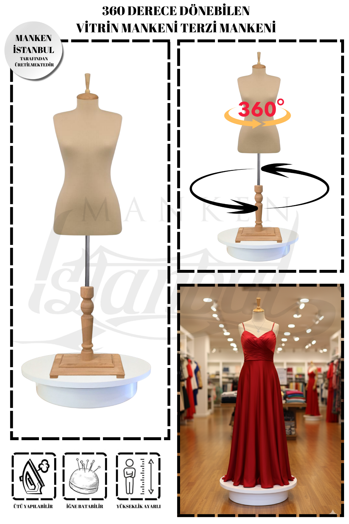 360° Döner Mekanizmalı Elektrikli Dönen Vitrin Mankeni Terzi Mankeni