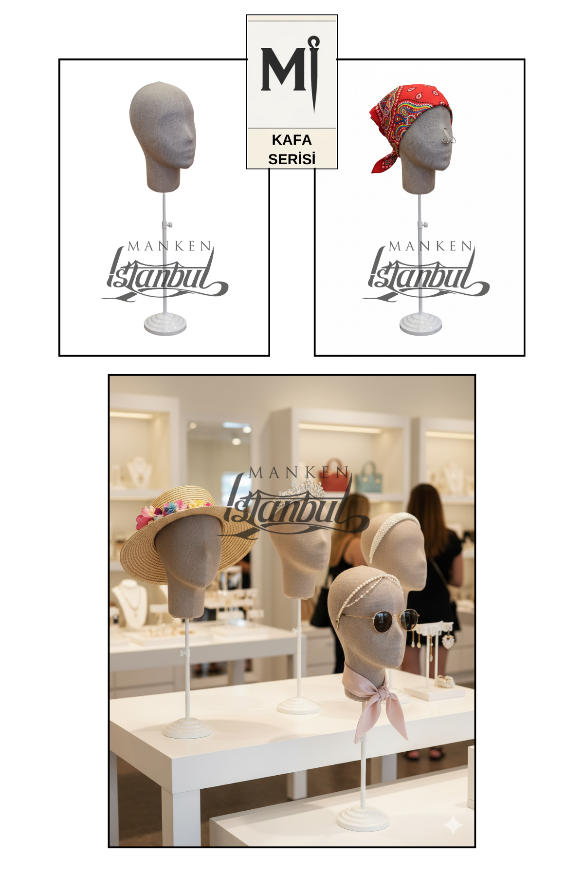 Bayan kumaş kaplı Monica kafa mankeni-Aksesuar Mankeni