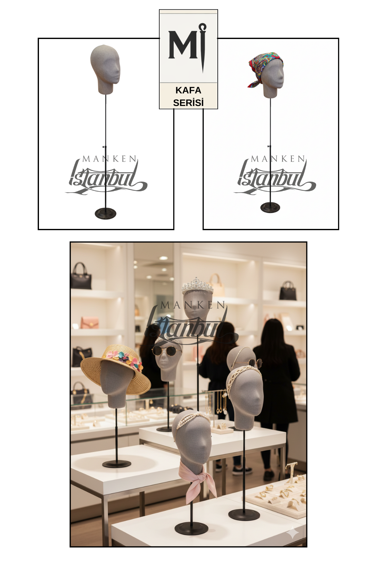 Bayan kumaş kaplı Monica kafa mankeni-Aksesuar Mankeni