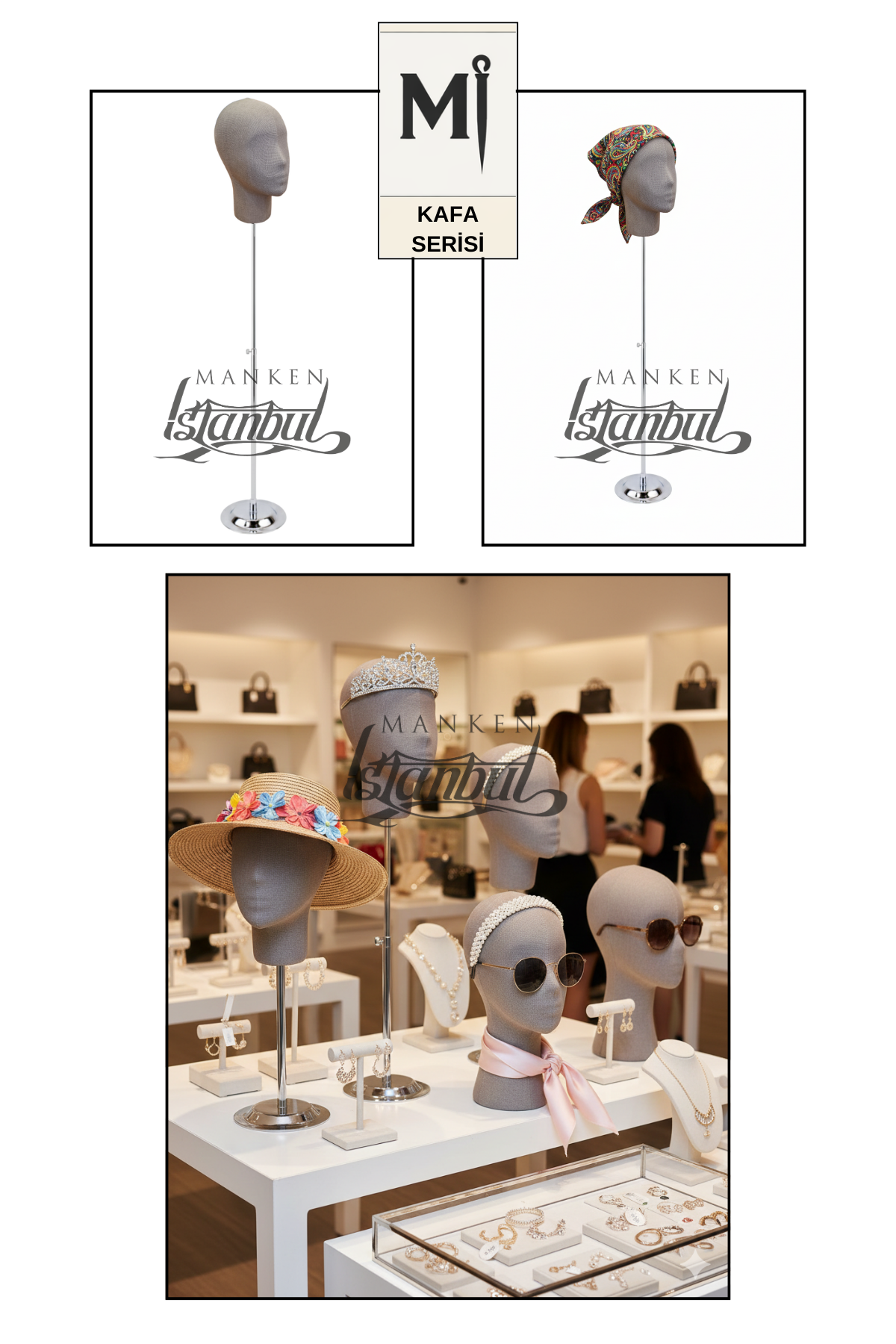 Bayan kumaş kaplı Monica kafa mankeni-Aksesuar Mankeni