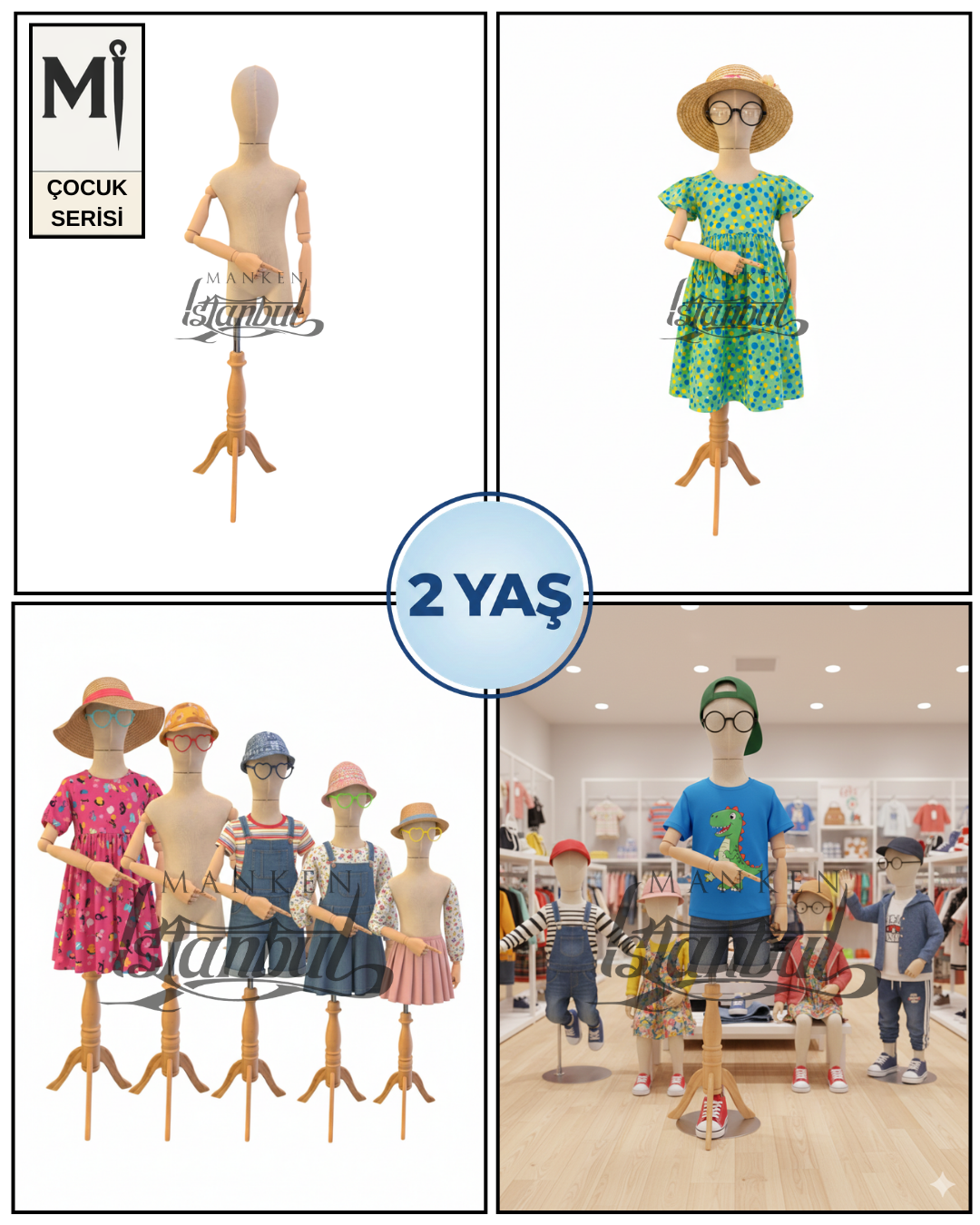 Ahşap Pinokyo Kollu Kafalı Çocuk Terzi Vitrin Mankeni