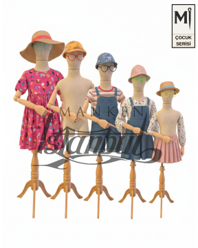 Ahşap Pinokyo Kollu Kafalı Çocuk Terzi Vitrin Mankeni