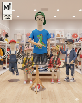 Ahşap Pinokyo Kollu Kafalı Çocuk Terzi Vitrin Mankeni