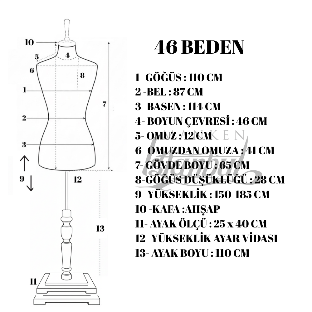 360° Elektrikli Döner Stantlı Vitrin Mankeni Terzi Mankeni 46 beden