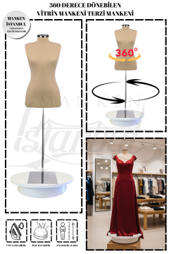 360° Elektrikli Döner Stantlı Vitrin Mankeni Terzi Mankeni