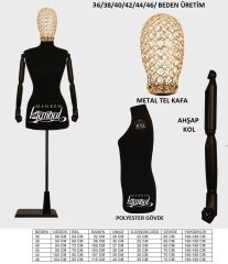 Tel Kafalı Ahşap Kollu Terzi Mankeni Vitrin Mankeni