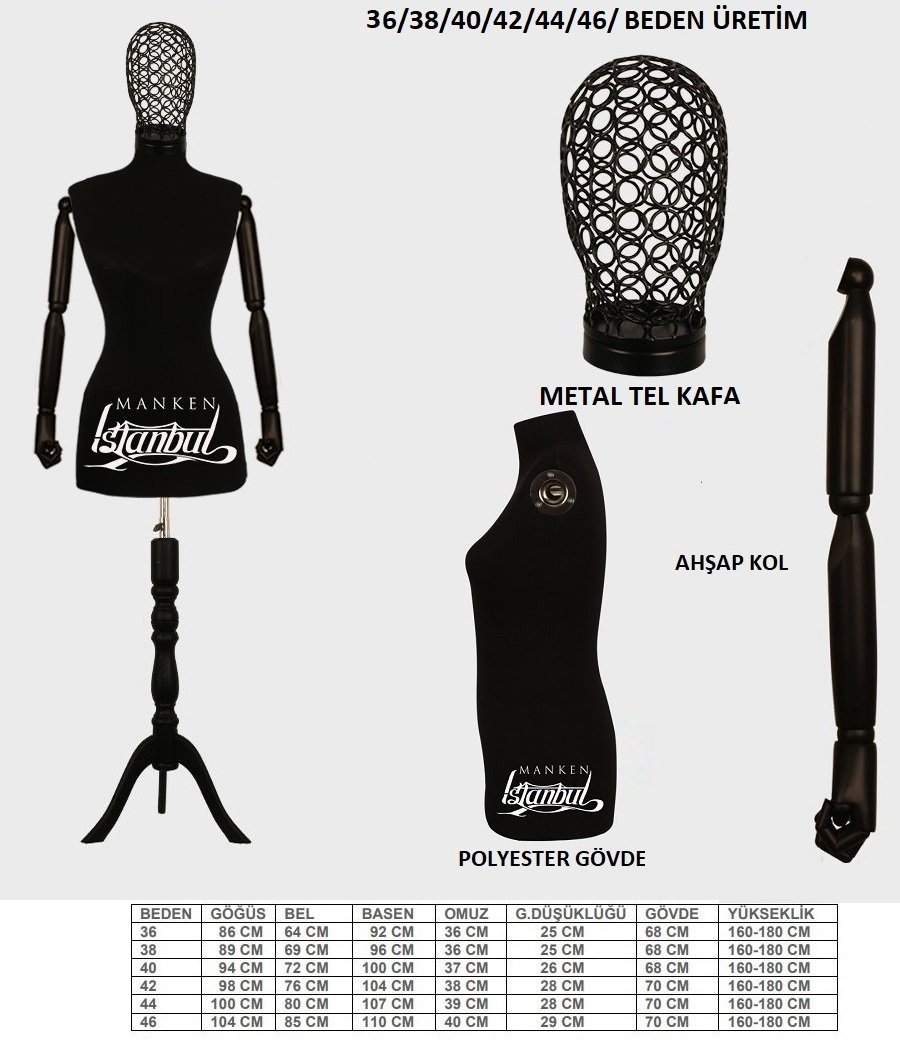 Tel Kafalı Ahşap Kollu Terzi Mankeni Vitrin Mankeni