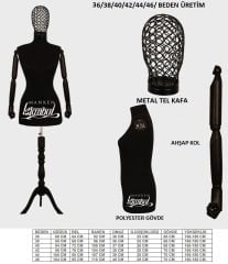 Tel Kafalı Ahşap Kollu Terzi Mankeni Vitrin Mankeni