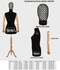 Tel Kafalı Ahşap Kollu Terzi Mankeni Vitrin Mankeni