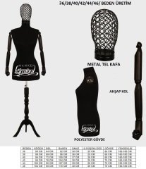 Tel Kafalı Ahşap Kollu Terzi Mankeni Vitrin Mankeni