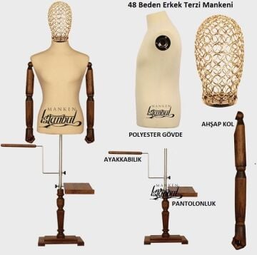 Erkek Tel Kafalı Ahşap Kollu Lüks Ayaklı Vitrin Mankeni
