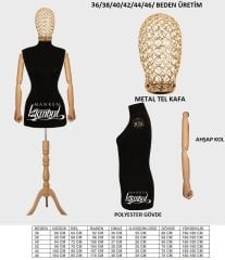 Tel Kafalı Ahşap Kollu Terzi Mankeni Vitrin Mankeni