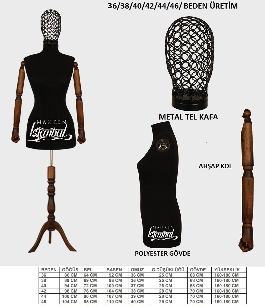 Tel Kafalı Ahşap Kollu Terzi Mankeni Vitrin Mankeni